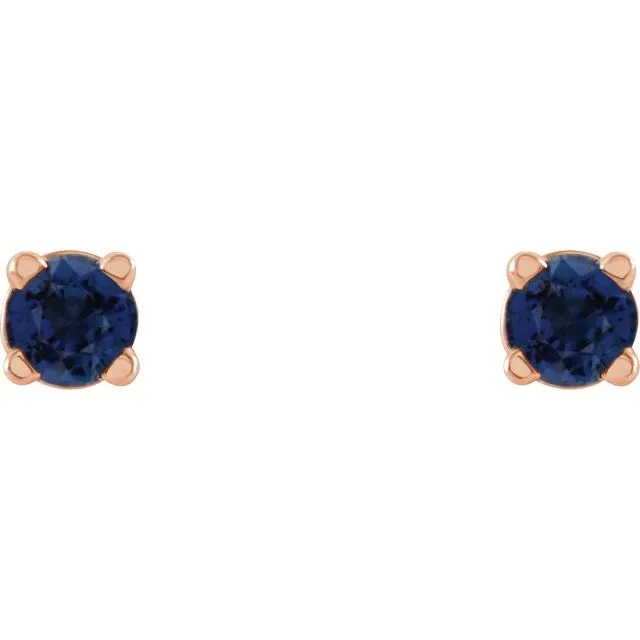 14K Gold Natural Blue Sapphire Stud Earrings