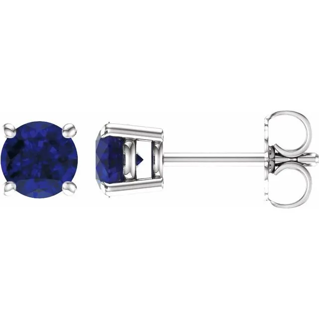 14K Gold Natural Blue Sapphire Stud Earrings