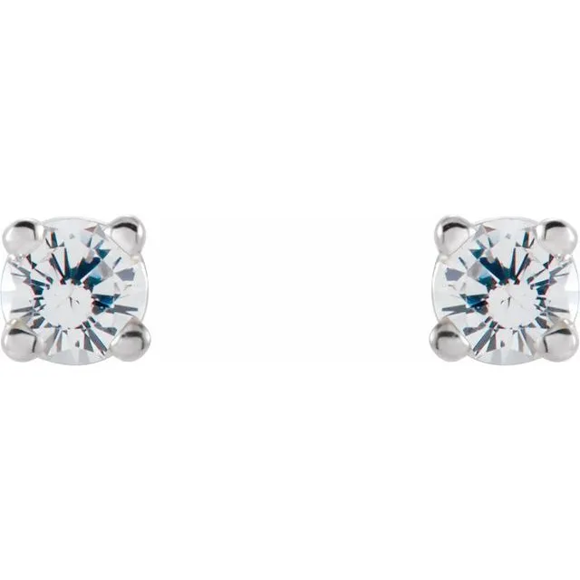 14K Gold Natural White Sapphire Stud Earrings