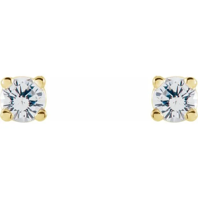 14K Gold Natural White Sapphire Stud Earrings