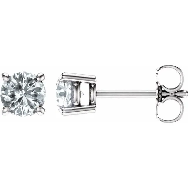 14K Gold Natural White Sapphire Stud Earrings