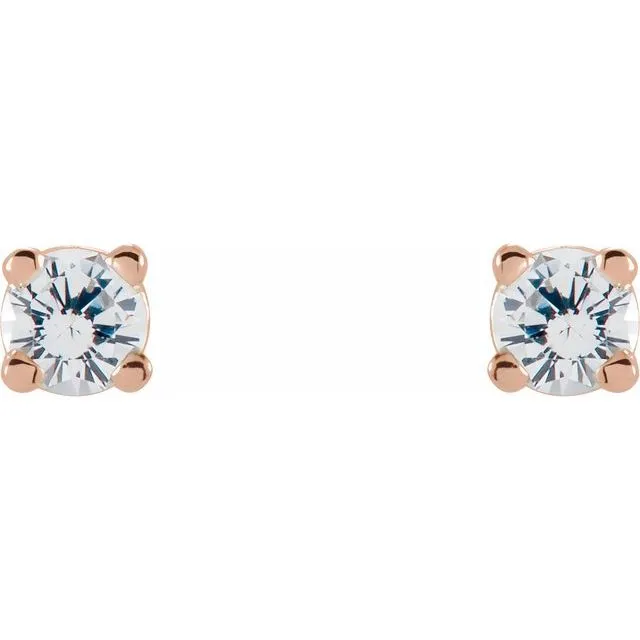 14K Gold Natural White Sapphire Stud Earrings
