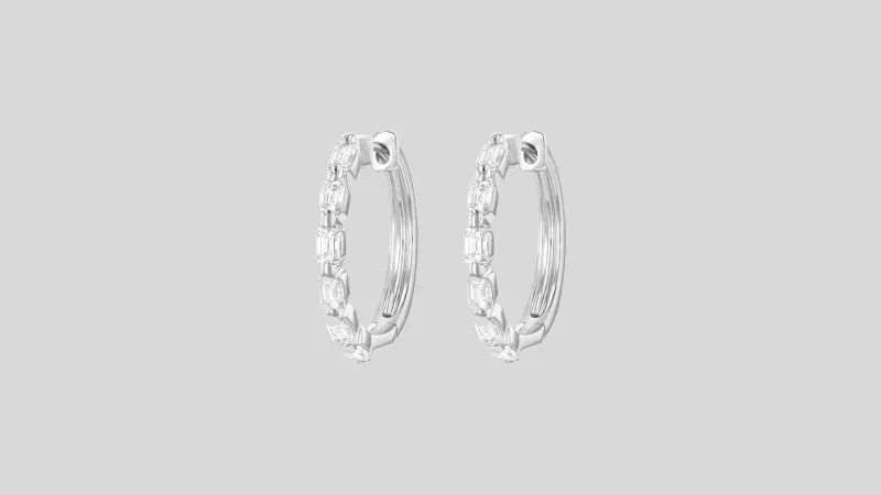 14K H-I/SI Emerald Cut Multiple Diamond Hoops