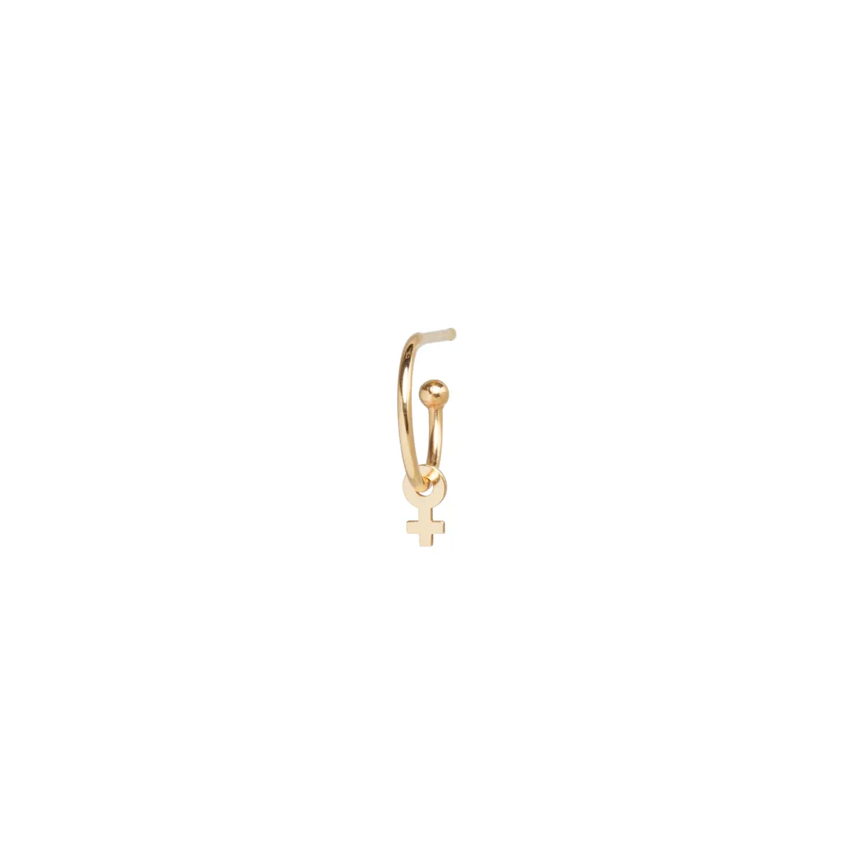 14k Itty Bitty Female Symbol Charm Huggie Hoop