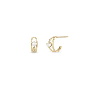 14k Nested Pearl Double Wire Huggie Hoops