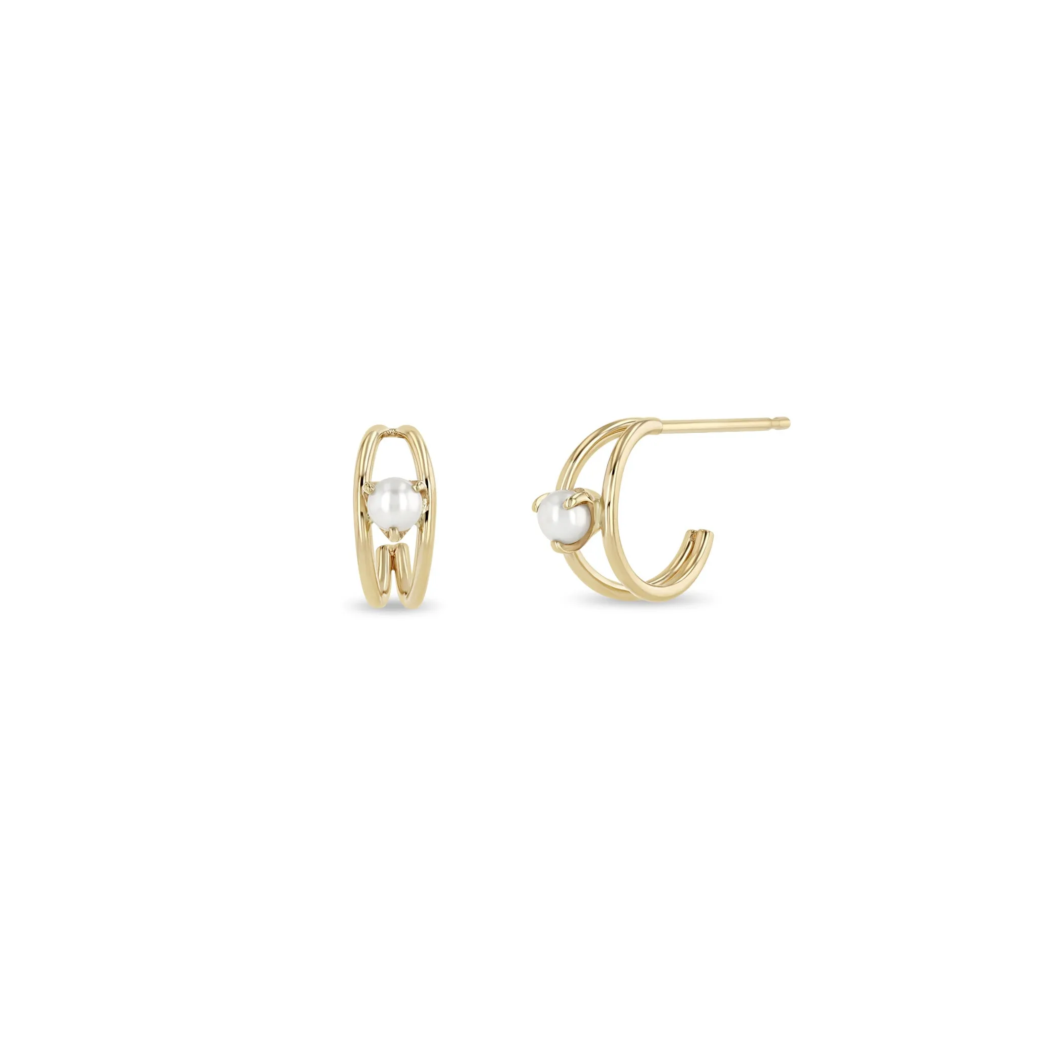 14k Nested Pearl Double Wire Huggie Hoops