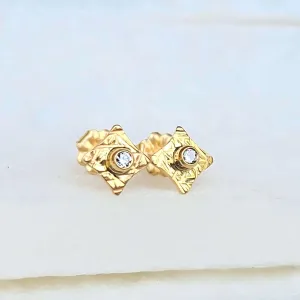 14K Organic Hammered Diamond Stud Earrings