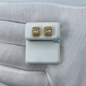 14K Rectangle Halo Diamond Baguette Earrings