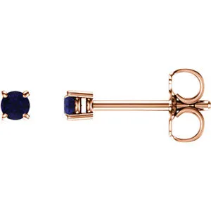 14K Rose 2.5 mm Round Blue Sapphire Earrings