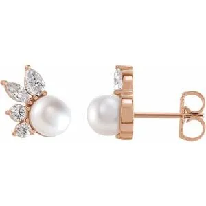 14K Rose Akoya Cultured Pearl & .05 CTW Diamond Earrings
