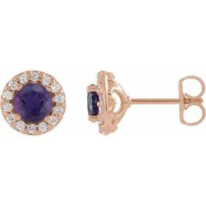 14K Rose Amethyst & 1/6 CTW Diamond Earrings