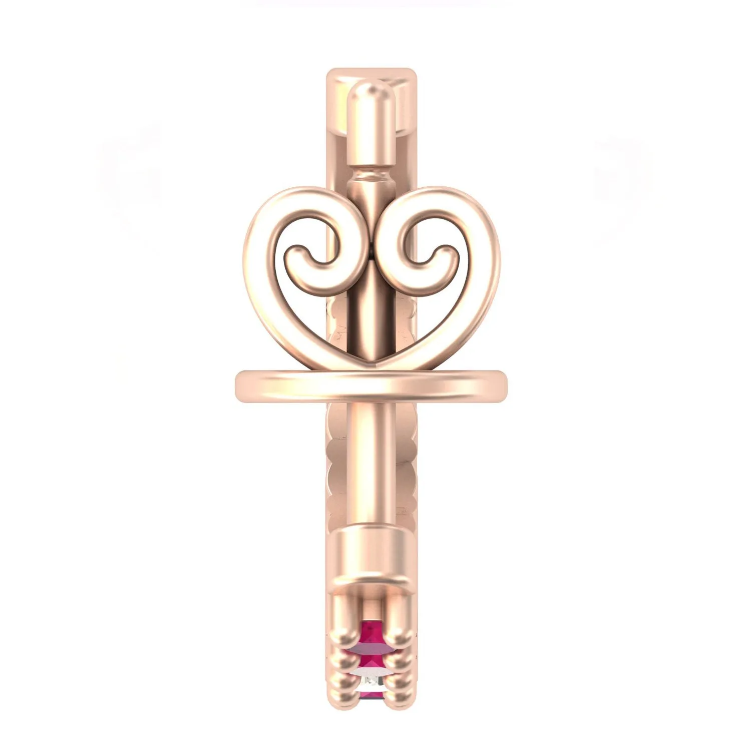 14K Rose Gold Prong Set Ruby Diamond Designer Hoop Earrings