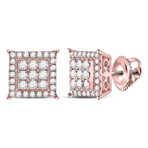 14K Rose Gold Round Diamond Square Cluster Stud Earrings 1/2 Cttw