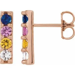 14K Rose Natural Multi-Gemstone Bar Earrings