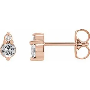 14K Rose Natural White Sapphire & .03 Natural Diamond Earrings