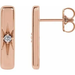 14K Rose Natural White Sapphire Starburst Bar Earrings