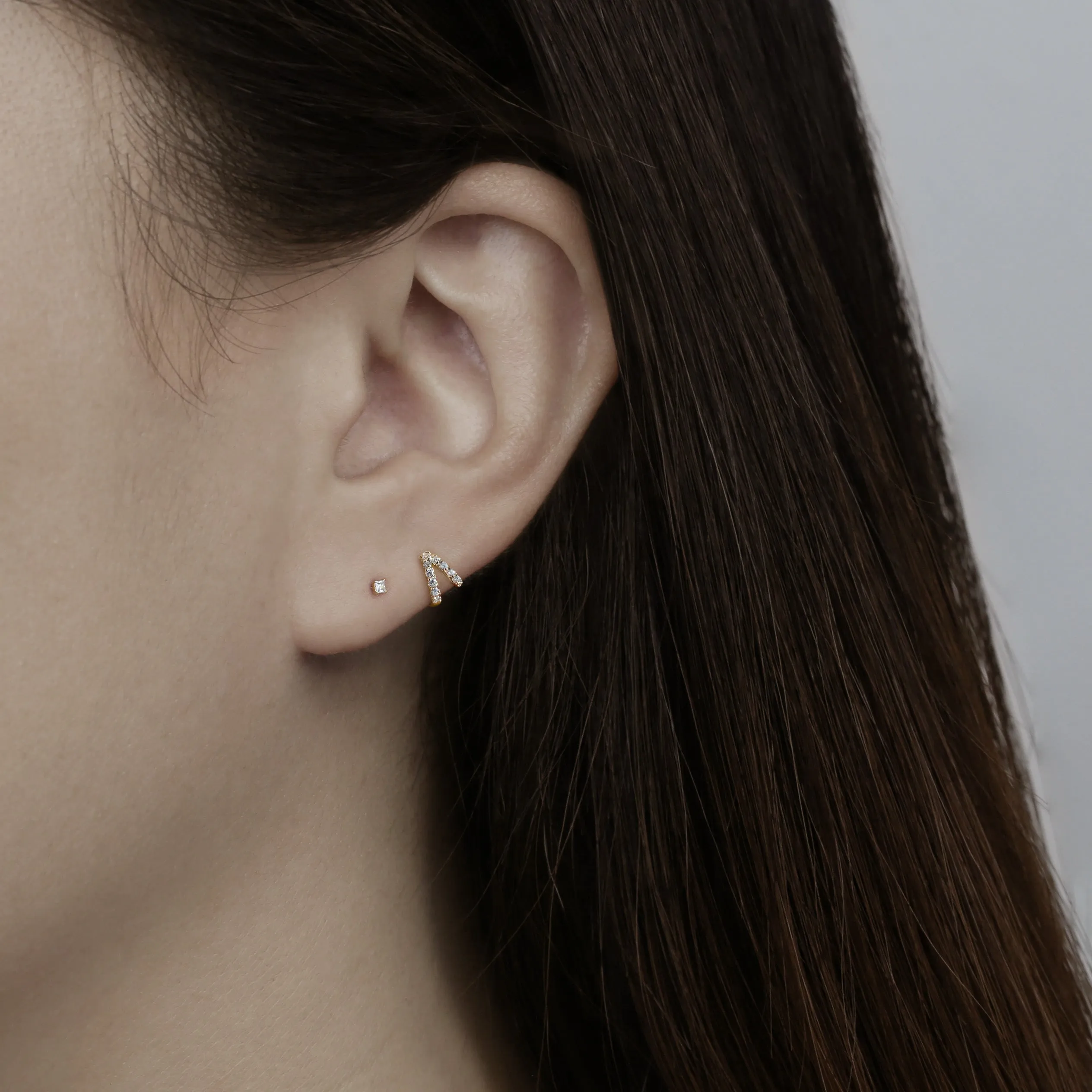 14k Solid Gold Layered CZ Hoop Earring