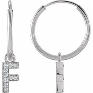 14K White .04 CTW Natural Diamond Single Initial F Hoop Earring