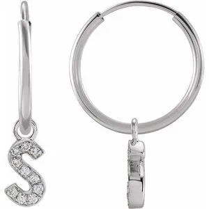 14K White .05 CTW Natural Diamond Single Initial S Hoop Earring