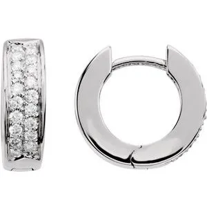14K White 1/3 CTW Diamond Hoop Earrings