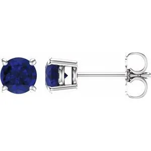 14K White 5 mm Natural Blue Sapphire Stud Earrings