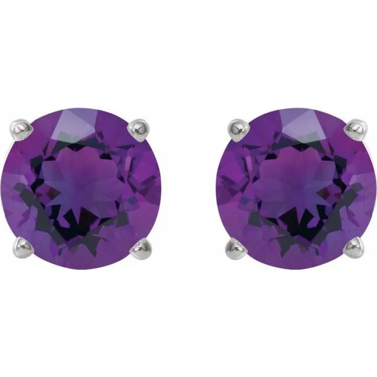14K White 6 mm Natural Amethyst Stud Earrings
