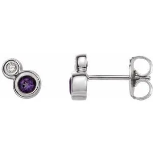 14K White Amethyst & .03 CTW Diamond Earrings