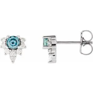 14K White Aquamarine & 1/6 CTW Diamond Earrings