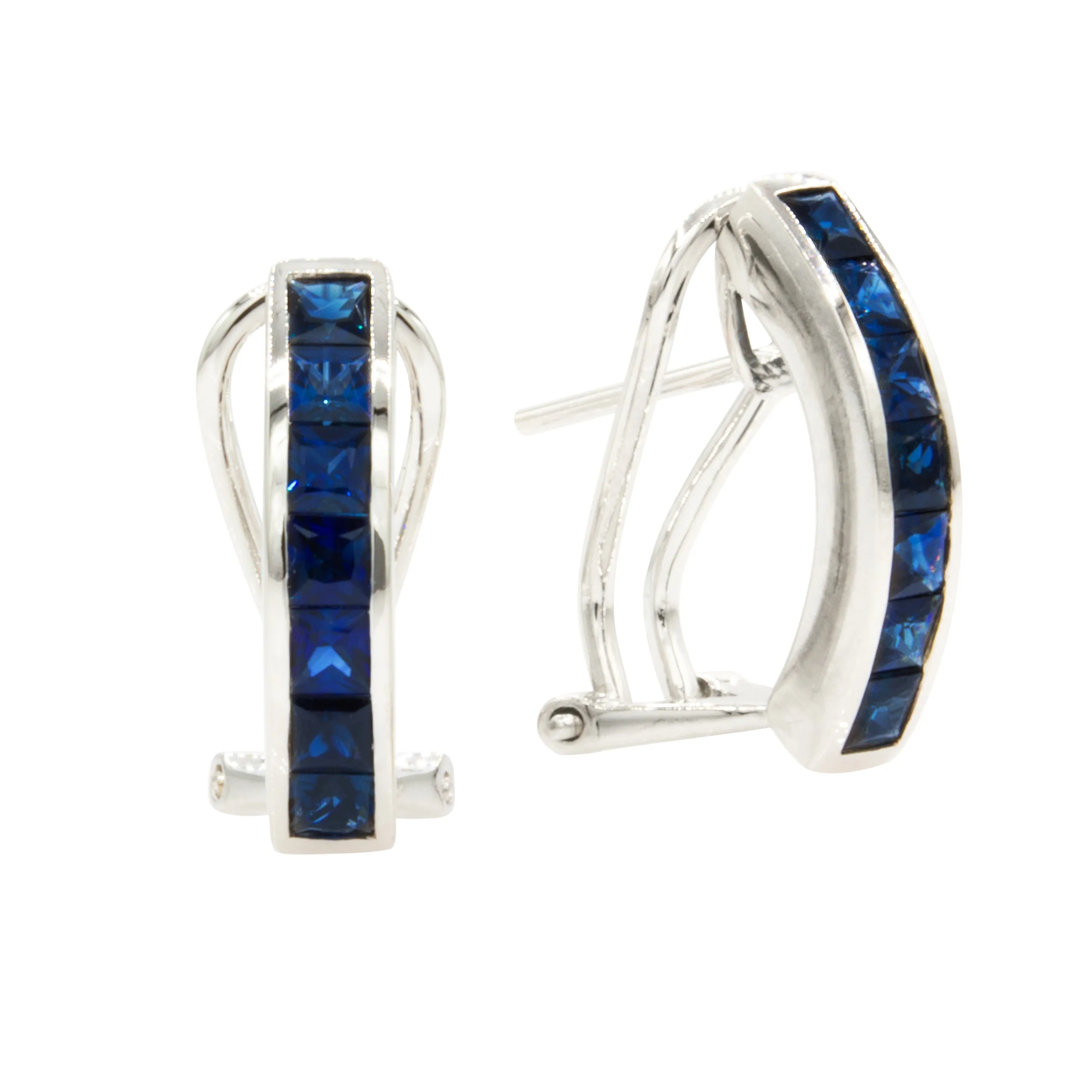 14K White Blue Sapphire Earrings
