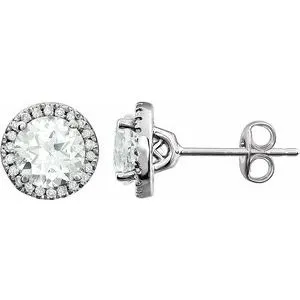 14K White Created White Sapphire & 1/8 CTW Diamond Earrings