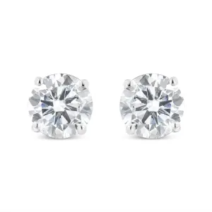 14K White Gold 1.00 Cttw Round Brilliant-Cut Near Colorless Diamond Classic 4-Prong Stud Earrings with Screw Backs (J-K Color, I1-I2 Clarity)
