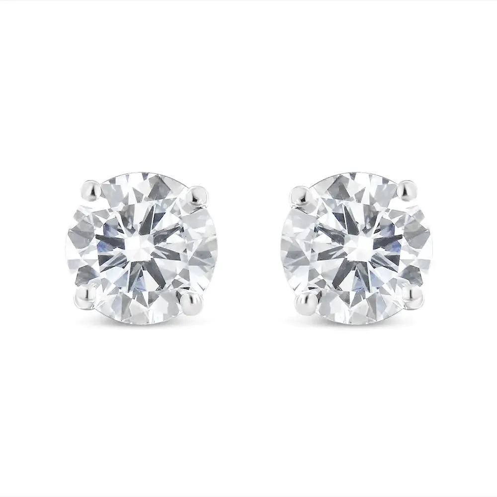 14K White Gold 1.00 Cttw Round Brilliant-Cut Near Colorless Diamond Classic 4-Prong Stud Earrings with Screw Backs (J-K Color, I1-I2 Clarity)