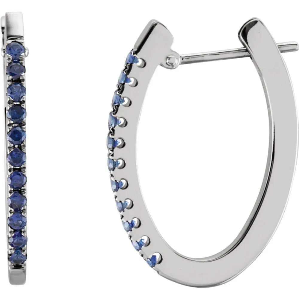 14k White Gold 20x14.5mm Sapphire Hoop Earrings