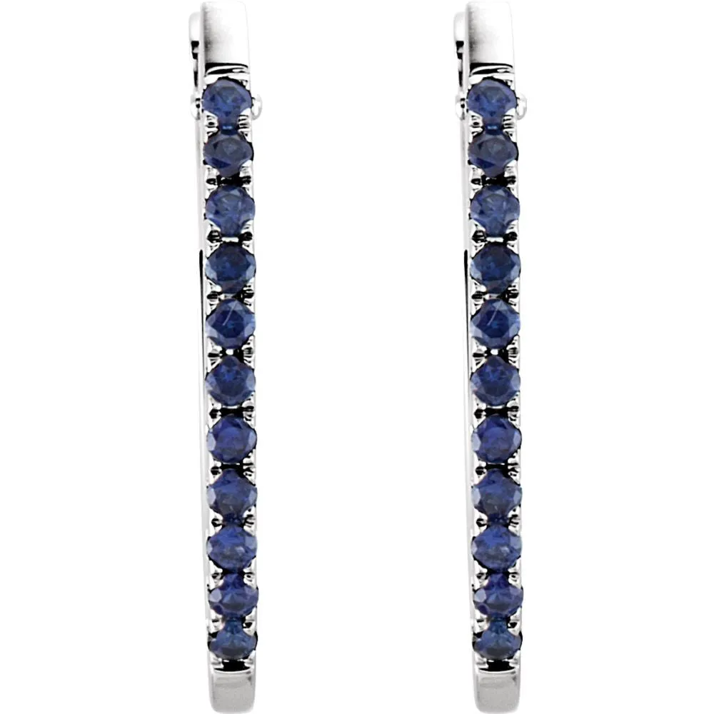 14k White Gold 20x14.5mm Sapphire Hoop Earrings