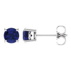 14k White Gold 5mm Round Blue Sapphire Earrings