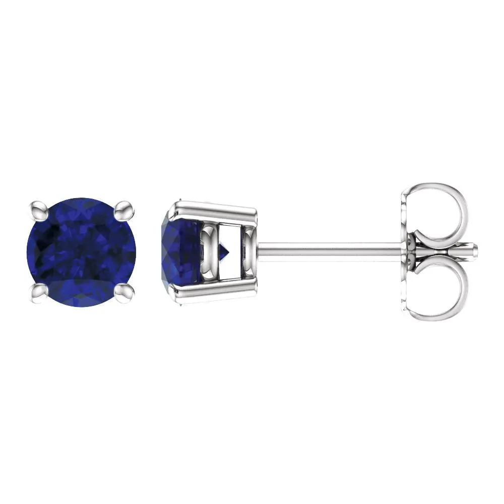 14k White Gold 5mm Round Blue Sapphire Earrings