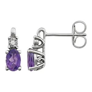 14k White Gold Amethyst & .02 CTW Diamond Accented Earrings