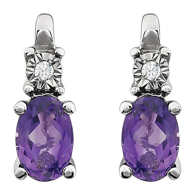 14k White Gold Amethyst & .02 CTW Diamond Accented Earrings