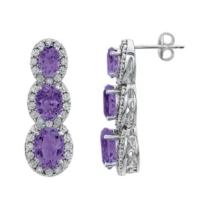 14k White Gold Amethyst & .07 CTW Diamond 3-Stone Earrings