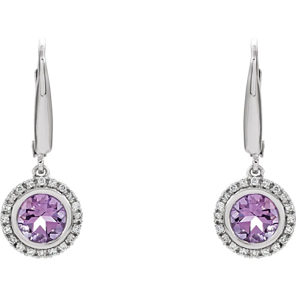 14k White Gold Amethyst & 1/6 CTW Diamond Earrings