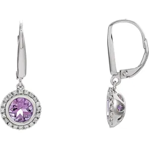 14k White Gold Amethyst & 1/6 CTW Diamond Earrings