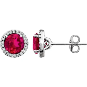 14k White Gold Created Ruby & 1/8 CTW Diamond Earrings
