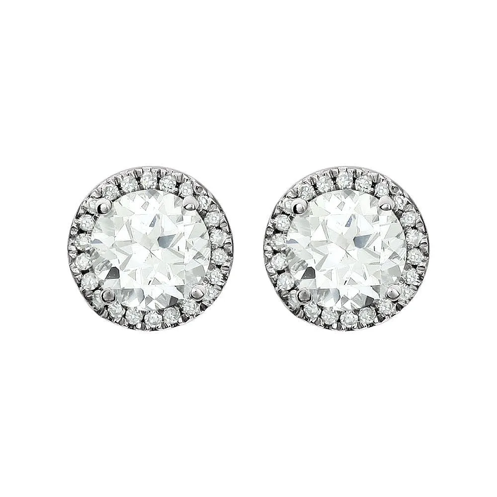 14k White Gold Created White Sapphire & 1/8 CTW Diamond Earrings