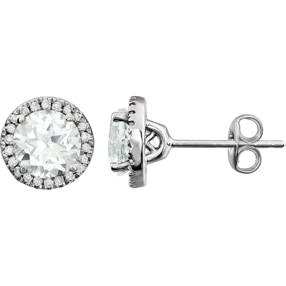 14k White Gold Created White Sapphire & 1/8 CTW Diamond Earrings