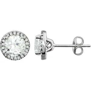 14k White Gold Created White Sapphire & 1/8 CTW Diamond Earrings