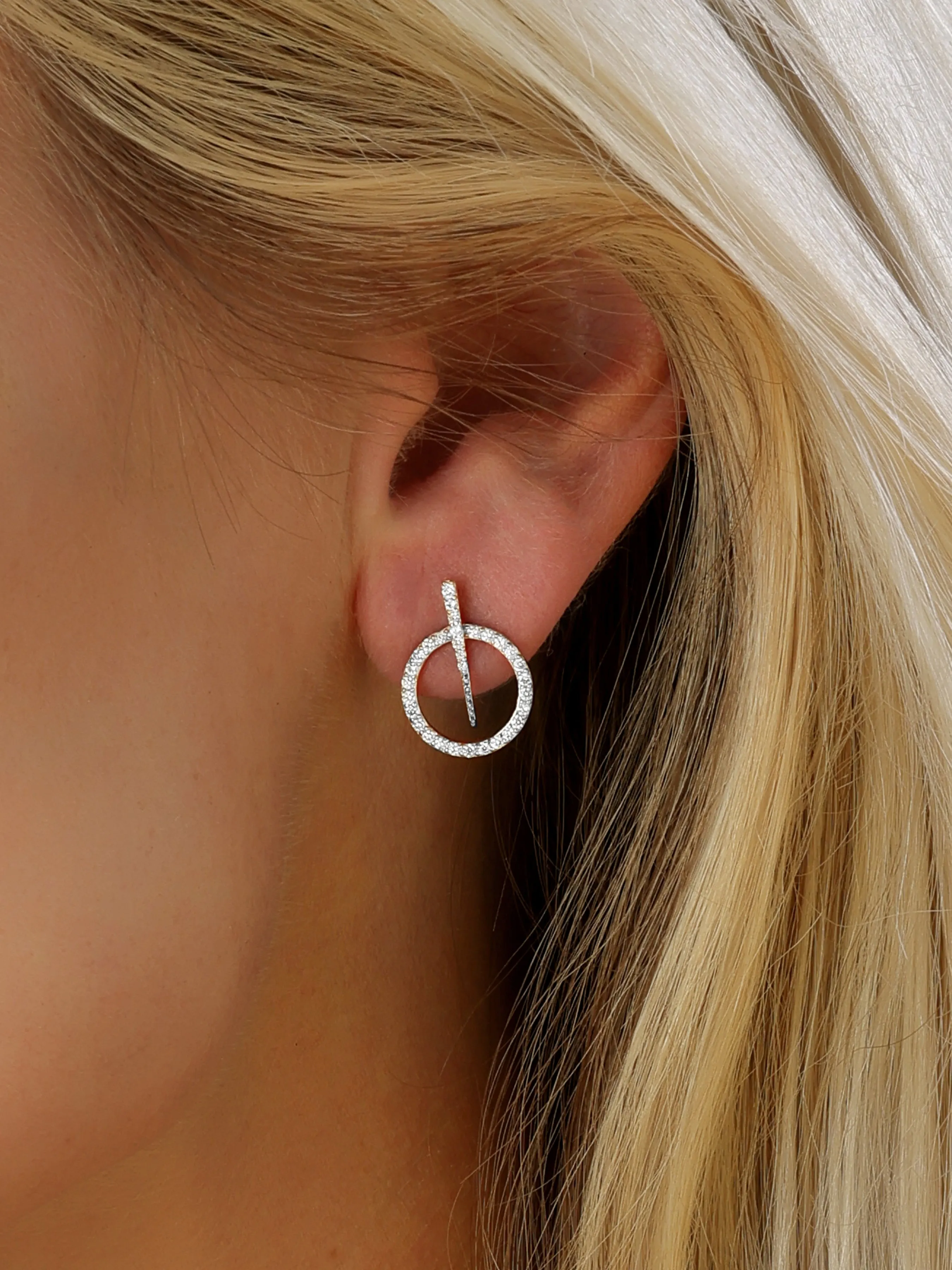 14k White Gold Diamond Circle and Dagger Earrings