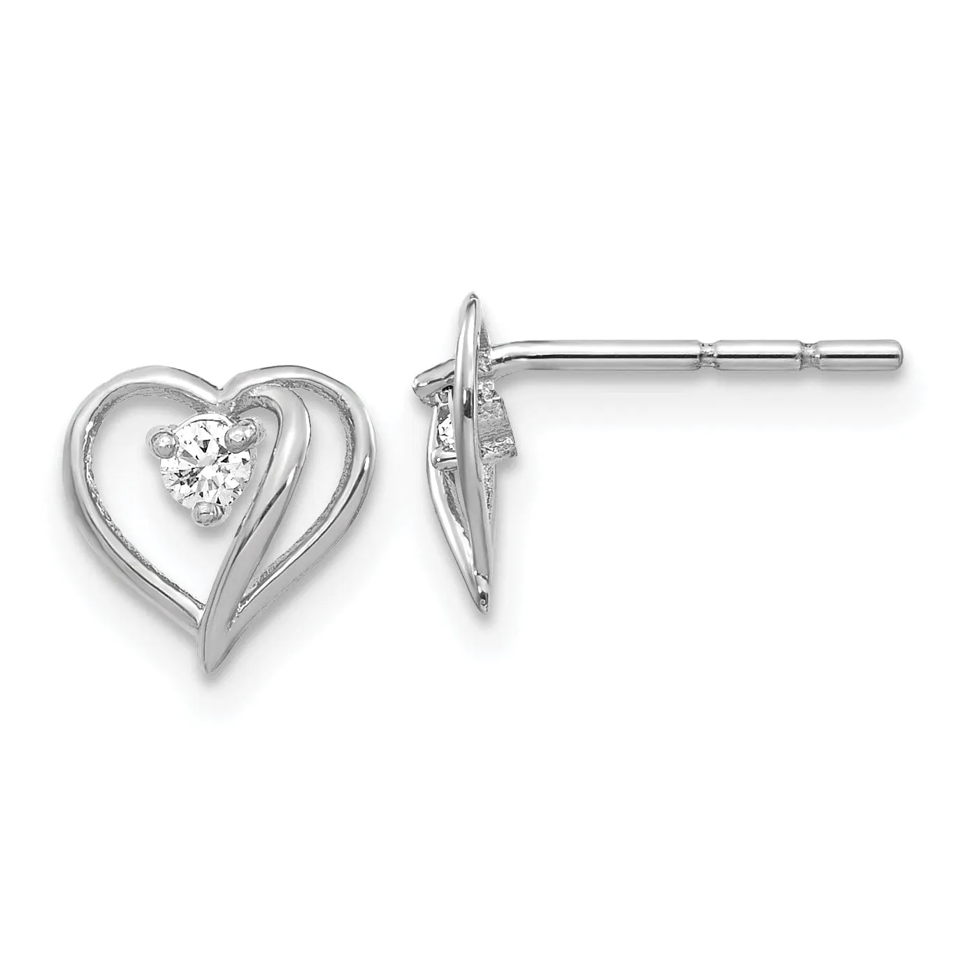 14k White Gold Polished Diamond Heart Earrings