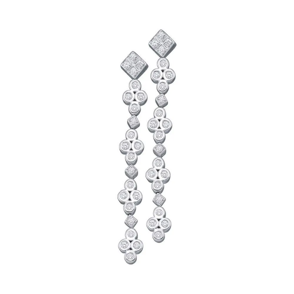 14K White Gold Round Bezel-set Diamond Dangle Earrings 1/2 Cttw