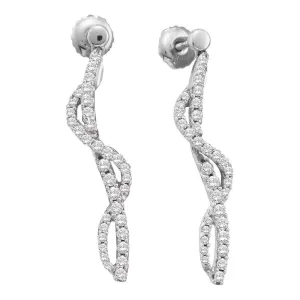 14K White Gold Round Diamond Curved Stick Screwback Earrings 3/4 Cttw