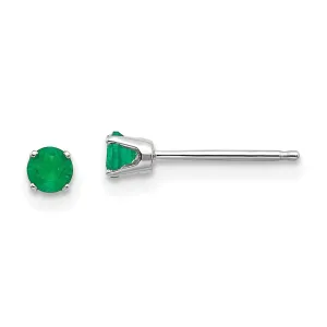 14k White Gold Round Emerald Birthstone Earrings